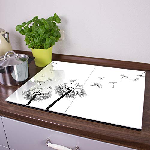 Herdabdeckplatte aus Glas | Herdabdeckung zweiteilig je 30x52cm | Spritzschutz für Ceranfeld oder Induktionsherd | Schneidebrett perfekt für