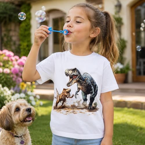 Image of Dinosaur Shirt for Kids Boys Girls Funny Toddler Dino Short Sleeve Graphic Cotton Tee Top 2-7T