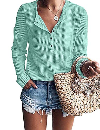 Image of MOLERANI Womens Long Sleeve Waffle Knit Henley Shirts Tunic Tops