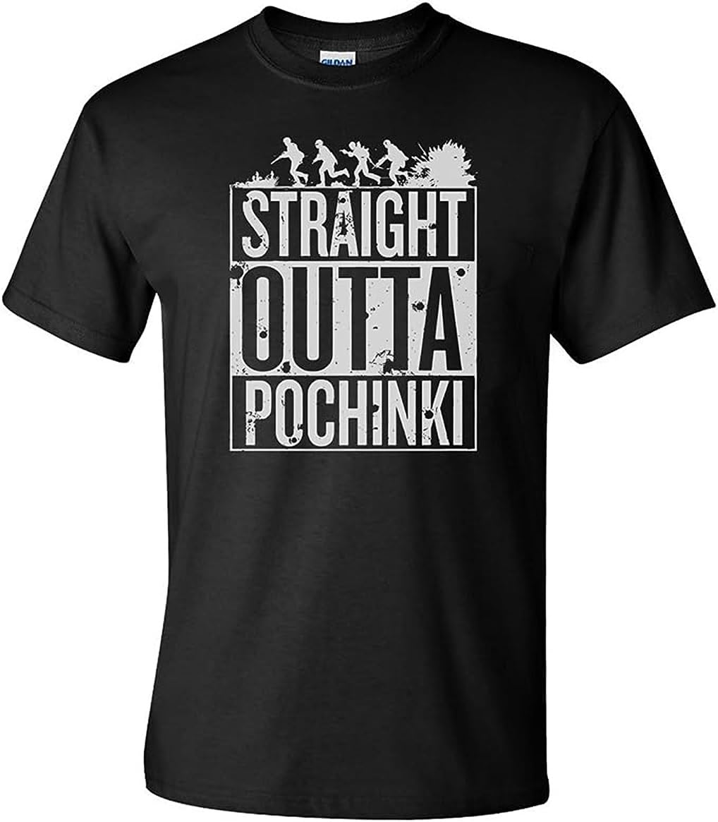 Cupcafe Platform9Co Straight Outta Pochinki PUBG Gaming T-Shirt Men's Comedy Nerd Geek T-Shirts Black XLBlackXL