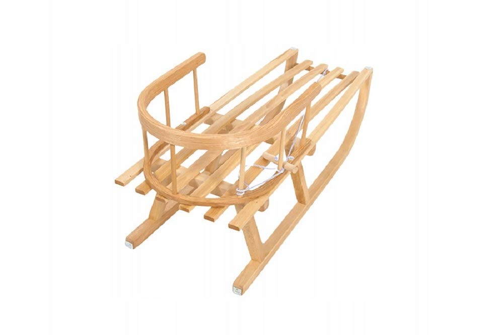 Houten slee kinderslee van beukenhout rugleuning incl. trekkoord wintervoetenzak voetenzak blauw slee kinderwagen