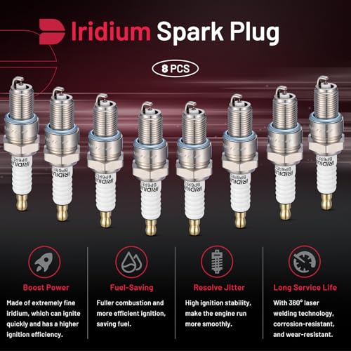 Image of BDFHYK 6578 Iridium Spark Plugs Compatible with Cherokee 300 Special Calais Suburban Dart 2.0L 3.2L 5.0L L4 L6 V8 Replacement for BPR4ES Set of 8