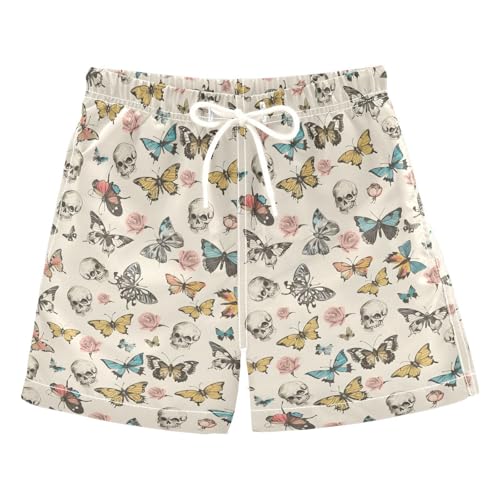Boys Swim Trunks Quick Dry UPF 50+ Beach Board Shorts Kids Bathing Suits Swimsuit 2T Rose Butterfly Skull