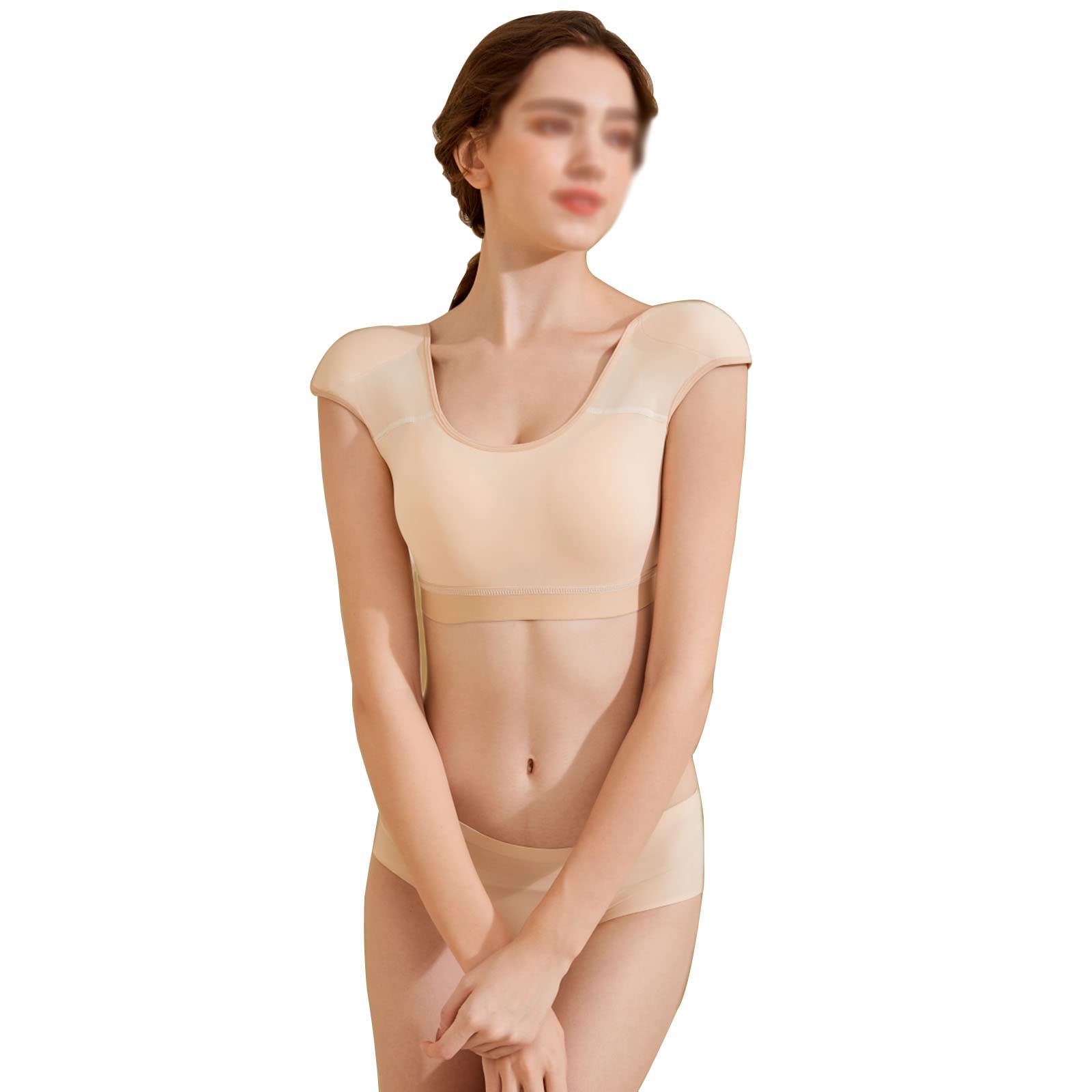 Donne Signore 2 in 1 Tee con spallina incorporata per migliorare le spalle scivolose, strette e collassate(M,Beige)