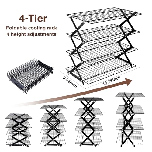 4 Tier Collapsible Cooling Rack, Adjustable Stackable Stainless Steel Baking Rack with Leak-Proof Mesh & X-Shaped Structure, Dishwasher Safe for Cookies, Bread, Pastries by Dualshine - Image 3