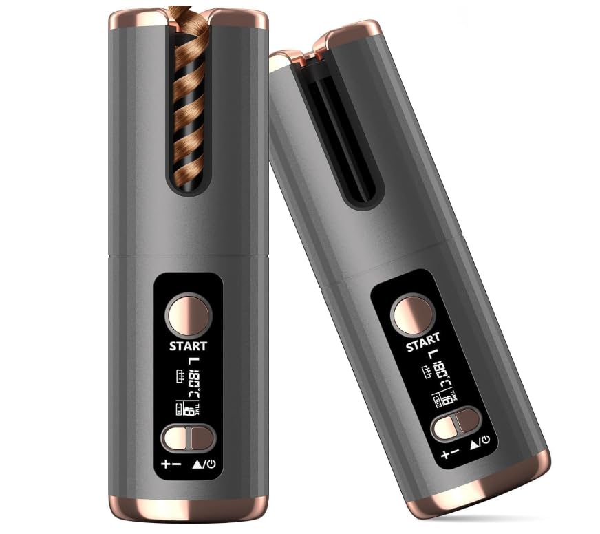 Ferro Arricciacapelli Automatico, Piastra per Capelli Ricaricabile Senza Fili, 6 Temperature, 8-18s Timer, Rivestimento in Ceramica Tormalina, Auto Spegnimente, Promemoria intelligente, Display a LED