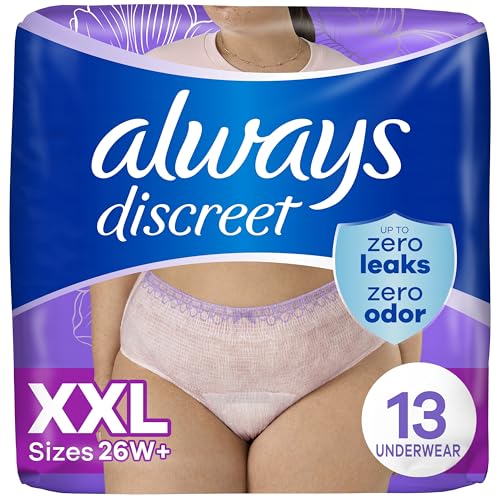Image of Always Discreet Adult Diapers for Women, Incontinence Underwear, Postpartum Essentials, Disposable Briefs, Max Absorbency, Bladder Leak Protection, 2XL / XXL, 13ct