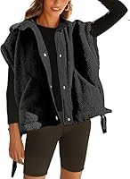 Omoone Damen Sherpa-Weste übergroße Fleece-gefütterte Weste mit Taschen, lässiger Button-Down-Bodywarmer, Schwarz , XL-3XL