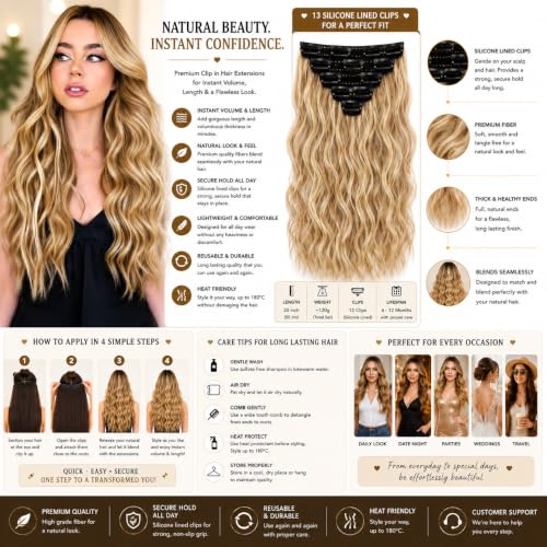 Image of Salon-Grade HONEY BLONDE Curly /Wavy Clip-in Extensions - 6PCS Synthetic Hair Volumizer with 13 Secure Clips for Instant Volume & Realistic Blend