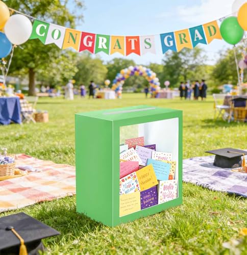 Image of SietDESEO Sage Green Card Box for Party with Clear Window Large Gift Card Box Holder for Wedding Reception Birthday Graduation Baby Shower Raffle Ticket Box