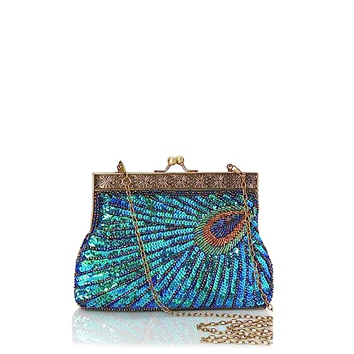 Image of BABEYOND 1920s Flapper Peacock Clutch Vintage Gatsby Sequined Evening Handbag Beaded Bag