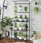 Ekisemio Plant Stands Outdoor with Hooks, Metal Tall Plant Shelves Indoor for Hanging Planter, Black