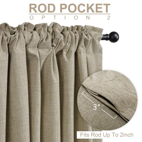 Image of Faux Linen Total Blackout Sliding Door Curtains 90 Inches Long, Plaza Taupe | 100% Blackout Shield Back Tab /Rod Pocket Sliding Door Curtains, Thermal Insulated Curtains 1 Panel Set, 100 inchW x 90 inchL