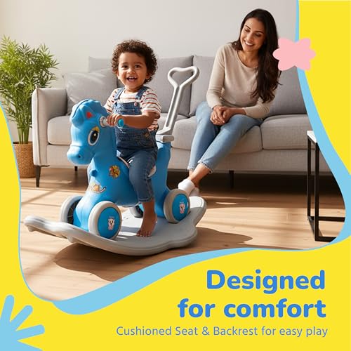 Image of Lifelong 3-in-1 Horse Ride On for Kids 1-5 Years | Balance, Rock & Ride Modes with Safety Belt & Backrest | Parental Handle, Wide Anti-Slip Base | Non-Toxic PE Body Toy (LLCRK02)