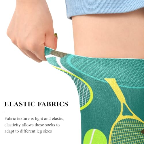 Image of Colourful Tennis Racquets and Tennis Balls Women's Thigh High Socks Long Over Knee Socks Thick Leg Warm Boot Stockings