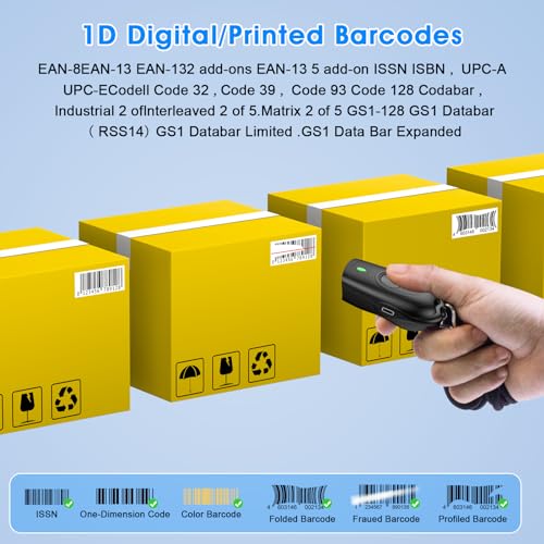 Symcode Bluetooth Barcode Scanner Mini 1D Small Portable Bar Code Scanner 3-in-1 Bluetooth & 2.4G Wireless & USB Wired Barcode Scanner with Android,iOS,Computers,Windows