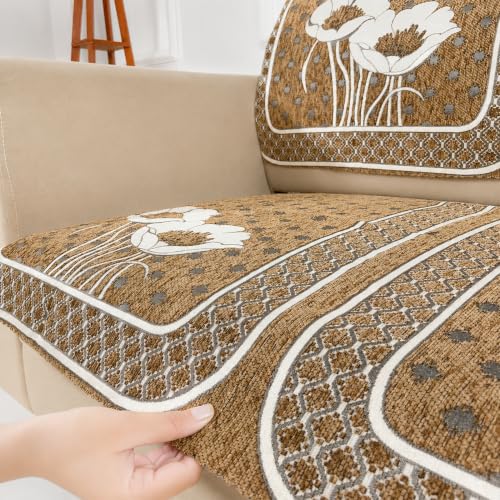 Image of Homerz Premium Chenille Fabric Sofa Cover | Soft, Durable & Dustproof | Decorative Couch Cover (Florida Chocolate, 2 Seater, Seat Cover with Backrest)