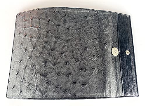 Julie Genuine Real Ostrich Skin Leather Trifold Clutch Long Black Wallet4