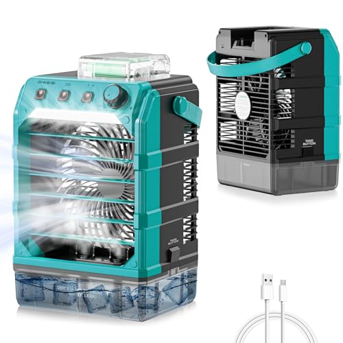 Rozlchar Portable Cooling Fan Compatible for Makita 18V Battery(No Battery) w/USB Input Powered, Outdoor Camping Fan w/Mist, Timing Function, 1600mL Water Tank & LED for Home, Outside, Camping