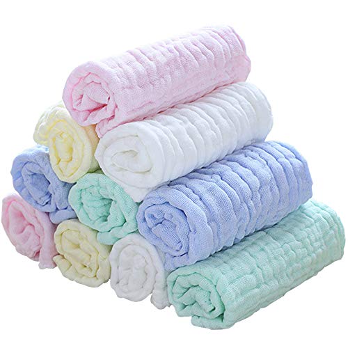 Lekebaby Muslin Squares 10 Pack Baby Wash Cloths 12.5" x 12.5" Soft for Newborn, Unisex
