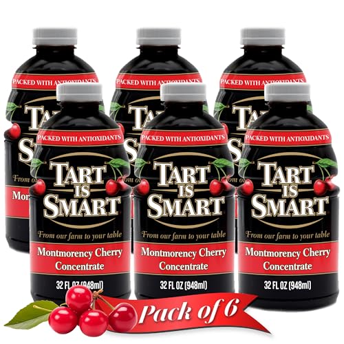 Tart is Smart Montmorency Tart Cherry Juice Concentrate, Cherry Juice Bottle Beverage, Rich in Antioxidants, Ideal for Muscle Recovery and Sleep Support, No-Added Sugar - 32 Ounce Bottle (Pack of 6)