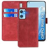 FMPCUON Handyhülle für OPPO Reno 7 5G/ Rind X5 Lite, OPPO Reno 7 5G/ Rind X5 Lite Hülle [Flip Wallet Hülle][TPU Bumper Schutzhülle][Leder Folio Tasche] Etui Stand Klapphülle, Rot