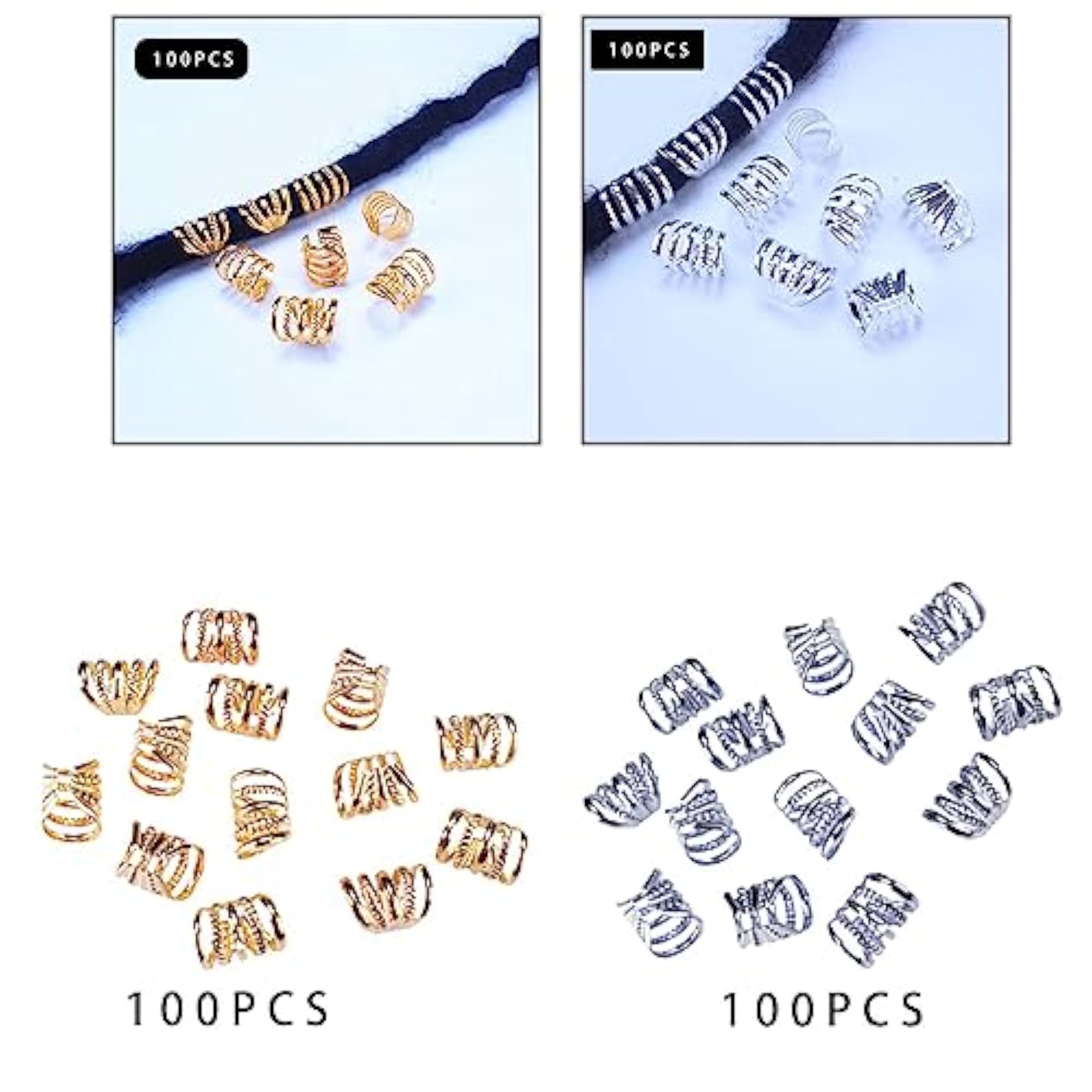100pcs Metal Dreadlock Beads, Gold