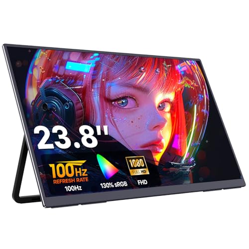 cocopar Portable Monitor 23.8'' 1080P 100Hz 130% sRGB IPS Travel Monitor with USB-C HDMI Portable Screen for Laptop MacBook Surface PC PS4/5 External Display with Kickstand, VESA Mountable