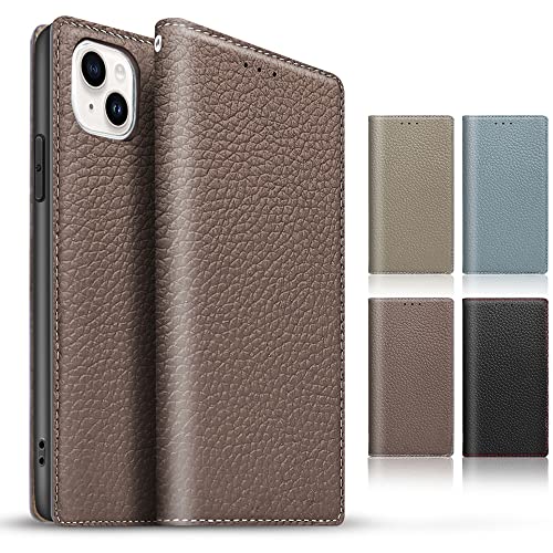 TENSIK iPhone14 ケース 手帳型 アイフォン14 ケース 高級牛本革 いPhone14 スマホケース マグネット式 携帯カバー 財布型レザー 手帳型カバー本革 スタンド機能 カードポケッ ストラップ付き トギフトボックス付き ブラウン×グレー