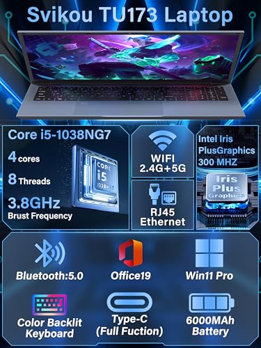 Image of 17.3 inch FHD IPS Blue Laptop, Core i5-1038NG7,16GB RAM,Win 11 Pro Laptop Business Computer, in tel Iris Plus Graphics, Fingerprint, Color Backlit Keyboard, Numpad, Type-C, WiFi 6, HDMI, RJ45 (512G SSD)