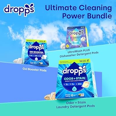 Dropps Bundle, Unscented Oxi Booster, Odor & Stain Laundry Detergent & UltraWash Plus Dishwasher Pods