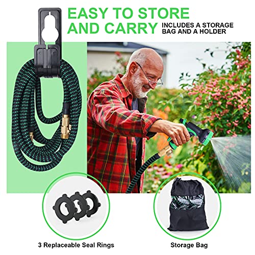 Expandable Garden Hose 50FT Lawns Water Hose with 9 Function High Pressure Spray Nozzle, Flexible Strength Retractable Leakproof Gardening Pine, Durable 3 Latex Core & 3/4\" Solid Brass
