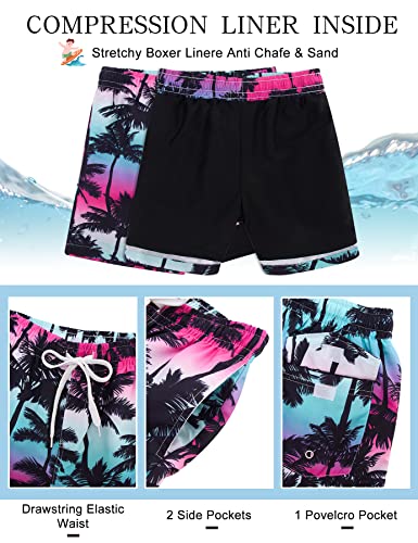 Image of UNICOMIDEA Boys Hawaiian Outfits Tropical Print Button Down Shirt + Swim Trunks 2 Piece Sets for 5-12T Kids