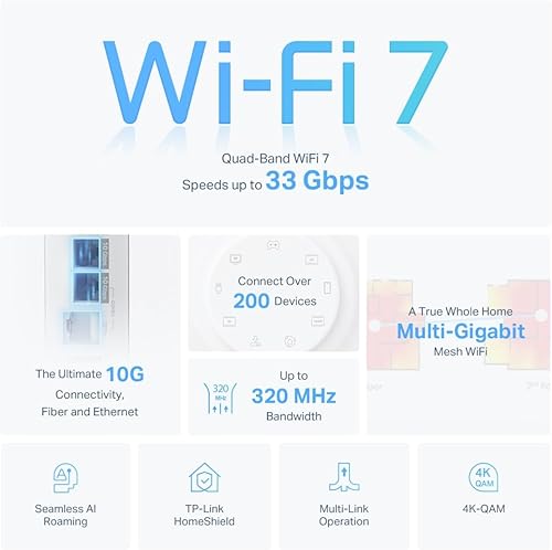 Miniatura 3 de TP-Link Sistema de malla para todo el hogar BE95 con WiFi 7 de cuatro bandas BE33000, 16 transmisiones, 2 puertos 10G + 2 puertos de 2.5 G, 12