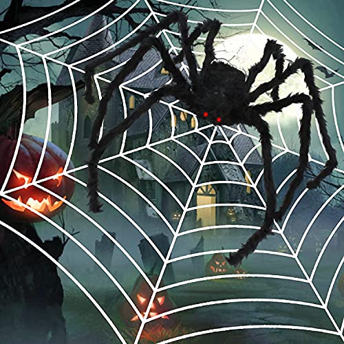 JInSEY Giant Spider + Spider Web Decoration,Halloween Decoration 59" Giant Spider,with 141" Spider Web for Outdoor Spider Webs Halloween Decoration,Halloween Costumes Party Suppliers