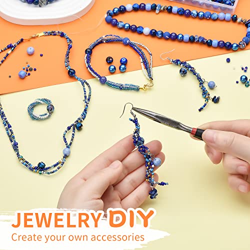 Image of Beads for Bracelet Making Kit, Sapphire Blue Color Include 8mm Assorted Round Glass Beads, 4mm Bicone Crystal Beads, 3-4mm Seed Beads for Jewelry Making, DIY Craft
