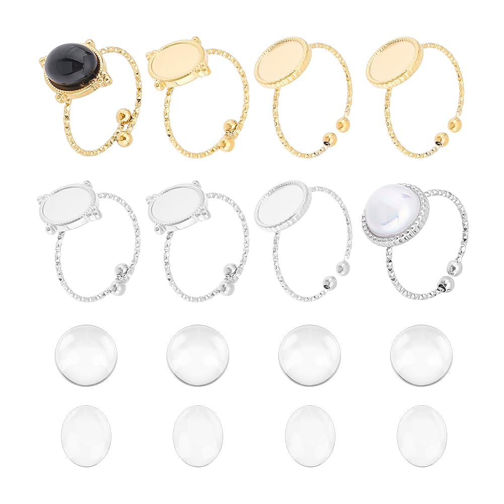 Bague réglable acier inoxydable 304 et cabochon verre support bague vierge pour bijoux DIY