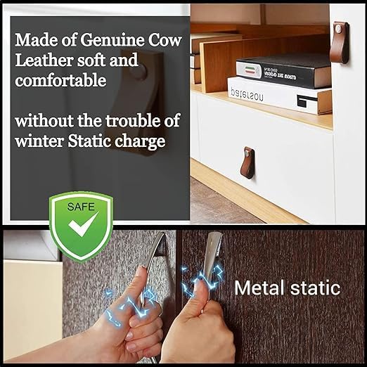 Miniatura 5 de Tiradores de cuero para cajones, 8 pomos de cuero hechos a mano Geniune para gabinetes, puertas y cajones (marrón chocolate)