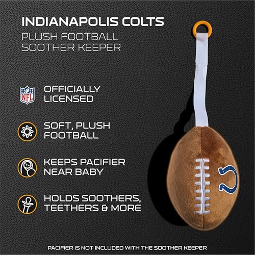Image of Indianapolis Colts Plush Football Pacifier Holder by Smilo - Officially Licensed NFL Soother Holder - Soft Plush Toy and Dummy Holder - Fits Any Pacifier - Stroller Accessory & Newborn Essential