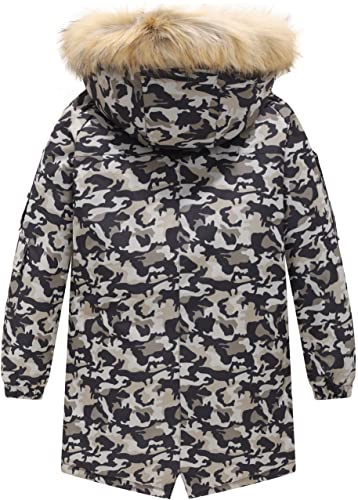 Ggleaf Boys' Winter Jacket Hooded Down Alternative Coats Warm Puffer Coat Snow Outwear With Fur Hood Khaki Camouflage 8 #TOP1