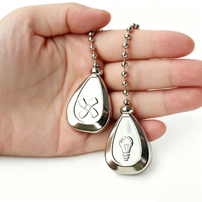 Image of Ceiling Fan Chain Pulls Decorative Ornaments 12 Inches Silver Color Pendant Pull Chain Fan Pulls Extension for Ceiling Light Lamp Fan Chain 2 Pcs (Nickel Pull Chain)