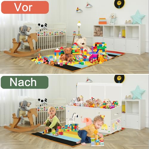VERONLY Extra Groß Aufbewahrungsbox Spielzeugkiste mit Deckel Kinder - Faltbar Spielzeug Aufbewahrung mit Griffen Trennwand Aufbewahrungsbox für Kinderzimmer Kleidung Schlafzimmer(Beige,99x34x39cm)