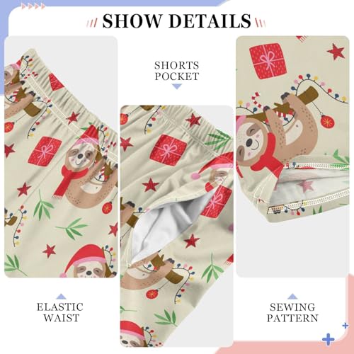 ZZXXB Merry Christmas Sloth Lamps Boys Long Pants Soft Trousers Elastic Waist Kids Lounge Bottoms with Pockets S-XL4