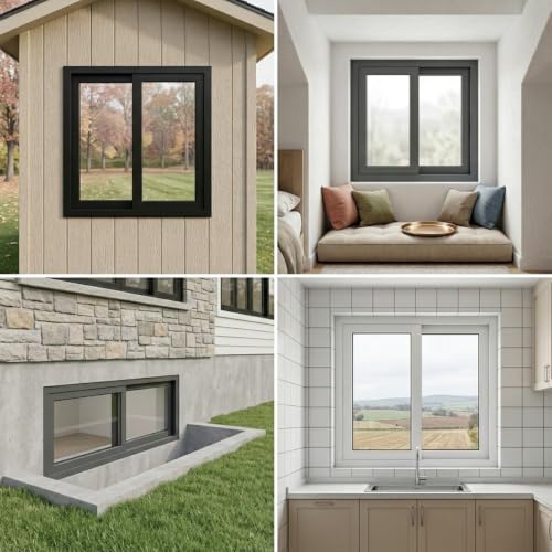 Ventana de sótano de aluminio con mosquitera para evitar humedad y plagas 7