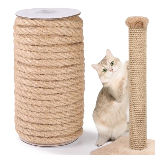Natural Sisal Rope Jute Twine for Cat Scratcher Post 5/16 x 60 Ft (8mm x 18m) Heavy Duty Thick Sisal Hemp Rope for Cats Scratching Post Replacement DIY Crafts Gardening Home Decorating