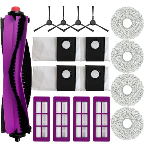 Dxyue 17Pcs Replacement Part Compatible with Eureka J15 Ultra Self Emptying Robot Vacuum, 1 Main Brush 4 Dust Bags 4 Rags 4 Filters 4 Side Brushes