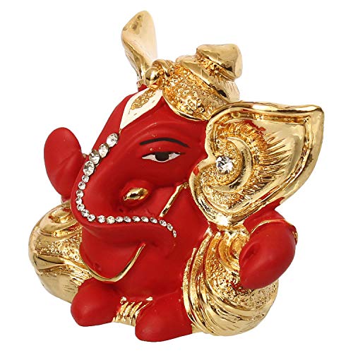 Image of eCraftIndia Golden and Red Polyresin Lord Ganesha Statue for Home, Temple, Office, Car Dashboard Decor - God Idol Gift for Lord Ganesha Devotees - Ideal for Diwali, Ganesh Chaturthi, Birthday
