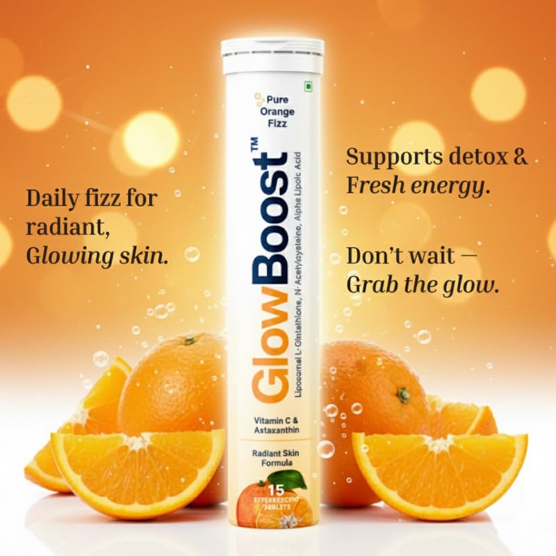 Image of GlowBoost Liposomal L-Glutathione 600mg Effervescent Tablets | With NAC, Astaxanthin & Vitamin C | 4-in-1 Skin Glow Formula | Reduces Tanning, Dark Spots & Dullness | Skin Radiance for Men & Women | 15 Effervescent Tablets (Pack of 1)