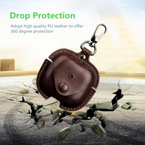 Image of Meyaar Leather Cover Case Compatible with AirPods 4 and AirPods 4 with Active Noise Cancellation (ANC) (2024) Front LED Visible. (Dark Brown)