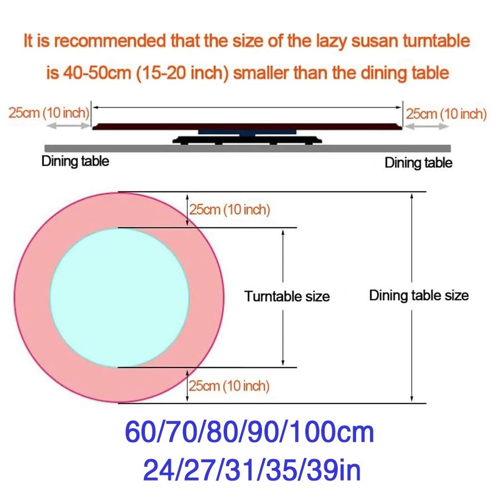 Plateau Tournant pour Table À Manger en Verre De 60 Cm, 71 Cm, 81 Cm – Plateau De Service Rotatif Silencieux À 360°, Facile À Nettoyer, pour Banquets Et Mariages (60 Cm/24 Pouces)